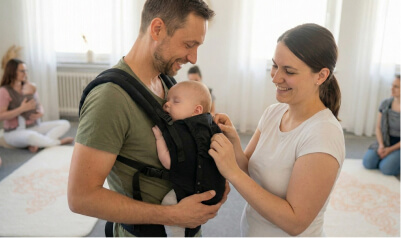 Eltern bei einem Tragekurs mit Sabrina Prause